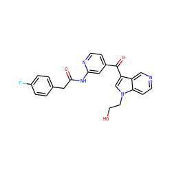 O=C(Cc1ccc(F)cc1)Nc1cc(C(=O)c2cn(CCO)c3ccncc23)ccn1 ZINC001772605323