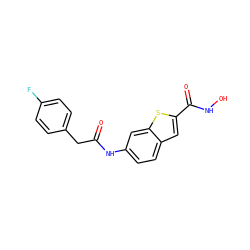 O=C(Cc1ccc(F)cc1)Nc1ccc2cc(C(=O)NO)sc2c1 ZINC000028900017