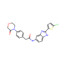 O=C(Cc1ccc(N2CCOCC2=O)cc1)Nc1ccc2[nH]c(-c3ccc(Cl)s3)nc2c1 ZINC000027208133