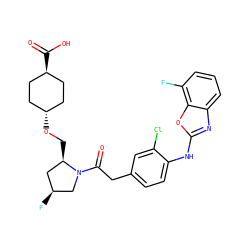 O=C(Cc1ccc(Nc2nc3cccc(F)c3o2)c(Cl)c1)N1C[C@@H](F)C[C@H]1CO[C@H]1CC[C@H](C(=O)O)CC1 ZINC000254025894