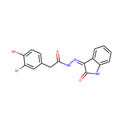 O=C(Cc1ccc(O)c(Br)c1)N/N=C1\C(=O)Nc2ccccc21 ZINC000072179070