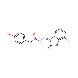 O=C(Cc1ccc(O)cc1)N/N=C1\C(=O)Nc2c(Cl)cccc21 ZINC000072180338
