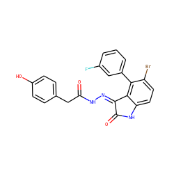 O=C(Cc1ccc(O)cc1)N/N=C1\C(=O)Nc2ccc(Br)c(-c3cccc(F)c3)c21 ZINC000072180907