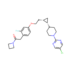 O=C(Cc1ccc(OCC[C@@H]2C[C@@H]2C2CCN(c3ncc(Cl)cn3)CC2)cc1F)N1CCC1 ZINC000147904852