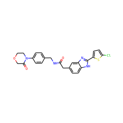 O=C(Cc1ccc2[nH]c(-c3ccc(Cl)s3)nc2c1)NCc1ccc(N2CCOCC2=O)cc1 ZINC000027204787