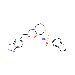 O=C(Cc1ccc2[nH]ncc2c1)CN1CCCC[C@H](NS(=O)(=O)c2ccc3c(c2)CCO3)C1=O ZINC000027854078