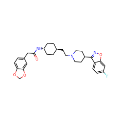 O=C(Cc1ccc2c(c1)OCO2)N[C@H]1CC[C@H](CCN2CCC(c3noc4cc(F)ccc34)CC2)CC1 ZINC001772613753