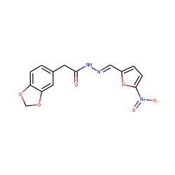 O=C(Cc1ccc2c(c1)OCO2)NN=Cc1ccc([N+](=O)[O-])o1 ZINC000254043218