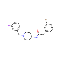 O=C(Cc1cccc(Br)c1)NC1CCN(Cc2cccc(I)c2)CC1 ZINC000013470652
