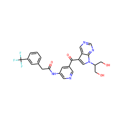 O=C(Cc1cccc(C(F)(F)F)c1)Nc1cncc(C(=O)c2cn(C(CO)CO)c3ncncc23)c1 ZINC000169707831