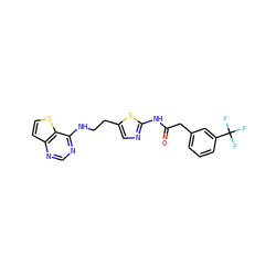 O=C(Cc1cccc(C(F)(F)F)c1)Nc1ncc(CCNc2ncnc3ccsc23)s1 ZINC000040395515