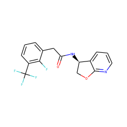 O=C(Cc1cccc(C(F)(F)F)c1F)N[C@@H]1COc2ncccc21 ZINC000146549680