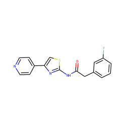 O=C(Cc1cccc(F)c1)Nc1nc(-c2ccncc2)cs1 ZINC000006969637