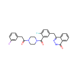 O=C(Cc1cccc(I)c1)N1CCN(C(=O)c2cc(Cc3n[nH]c(=O)c4ccccc34)ccc2F)CC1 ZINC000653749364