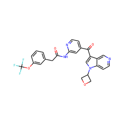 O=C(Cc1cccc(OC(F)(F)F)c1)Nc1cc(C(=O)c2cn(C3COC3)c3ccncc23)ccn1 ZINC001772575885