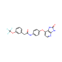 O=C(Cc1cccc(OC(F)(F)F)c1)Nc1ccc(Oc2ccnc3[nH]c(=O)[nH]c23)cc1 ZINC000045496552