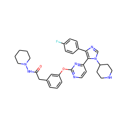 O=C(Cc1cccc(Oc2nccc(-c3c(-c4ccc(F)cc4)ncn3C3CCNCC3)n2)c1)NN1CCCCC1 ZINC000036127076