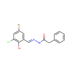 O=C(Cc1ccccc1)N/N=C/c1cc(Br)cc(Cl)c1O ZINC000000989408