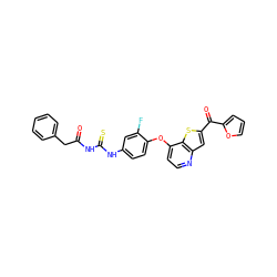 O=C(Cc1ccccc1)NC(=S)Nc1ccc(Oc2ccnc3cc(C(=O)c4ccco4)sc23)c(F)c1 ZINC000029042626