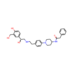 O=C(Cc1ccccc1)NC1CCN(c2ccc(CCNC[C@@H](O)c3ccc(O)c(CO)c3)cc2)CC1 ZINC000169351217