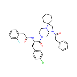 O=C(Cc1ccccc1)NCC1(N2CCN(C(=O)[C@@H](Cc3ccc(Cl)cc3)NC(=O)Cc3ccccc3F)CC2)CCCCC1 ZINC000028529315