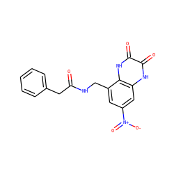 O=C(Cc1ccccc1)NCc1cc([N+](=O)[O-])cc2[nH]c(=O)c(=O)[nH]c12 ZINC000027553183