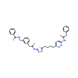 O=C(Cc1ccccc1)Nc1ccc(CCCCc2nnc(NC(=O)Cc3cccc(CNC(=O)c4ccccc4)c3)s2)nn1 ZINC000169698334