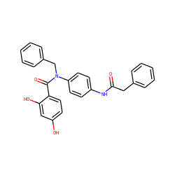 O=C(Cc1ccccc1)Nc1ccc(N(Cc2ccccc2)C(=O)c2ccc(O)cc2O)cc1 ZINC000653676025
