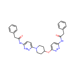 O=C(Cc1ccccc1)Nc1ccc(OC2CCN(c3ccc(NC(=O)Cc4ccccc4)nn3)CC2)nn1 ZINC000653697080