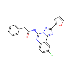 O=C(Cc1ccccc1)Nc1nc2ccc(Cl)cc2c2nc(-c3ccco3)nn12 ZINC000000602092