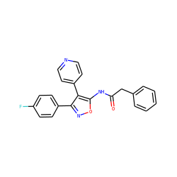 O=C(Cc1ccccc1)Nc1onc(-c2ccc(F)cc2)c1-c1ccncc1 ZINC000000588549