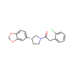 O=C(Cc1ccccc1Cl)N1CC[C@H](c2ccc3c(c2)OCO3)C1 ZINC000074584012
