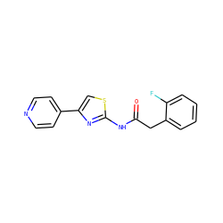 O=C(Cc1ccccc1F)Nc1nc(-c2ccncc2)cs1 ZINC000006969706