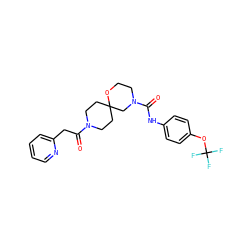 O=C(Cc1ccccn1)N1CCC2(CC1)CN(C(=O)Nc1ccc(OC(F)(F)F)cc1)CCO2 ZINC000103230983
