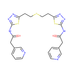O=C(Cc1cccnc1)Nc1nnc(CCSCCc2nnc(NC(=O)Cc3cccnc3)s2)s1 ZINC000207204435