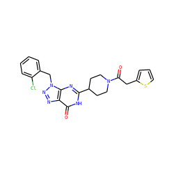 O=C(Cc1cccs1)N1CCC(c2nc3c(nnn3Cc3ccccc3Cl)c(=O)[nH]2)CC1 ZINC000006529611