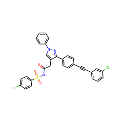 O=C(Cc1cn(-c2ccccc2)nc1-c1ccc(C#Cc2cccc(Cl)c2)cc1)NS(=O)(=O)c1ccc(Cl)cc1 ZINC000095554252
