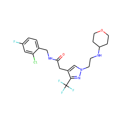 O=C(Cc1cn(CCNC2CCOCC2)nc1C(F)(F)F)NCc1ccc(F)cc1Cl ZINC000095553893