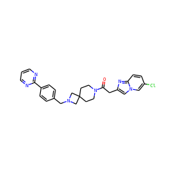O=C(Cc1cn2cc(Cl)ccc2n1)N1CCC2(CC1)CN(Cc1ccc(-c3ncccn3)cc1)C2 ZINC000084759218