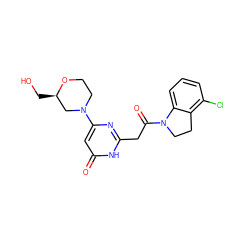 O=C(Cc1nc(N2CCO[C@H](CO)C2)cc(=O)[nH]1)N1CCc2c(Cl)cccc21 ZINC000147061635