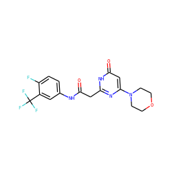 O=C(Cc1nc(N2CCOCC2)cc(=O)[nH]1)Nc1ccc(F)c(C(F)(F)F)c1 ZINC000115072827