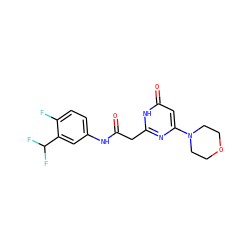 O=C(Cc1nc(N2CCOCC2)cc(=O)[nH]1)Nc1ccc(F)c(C(F)F)c1 ZINC000115071023