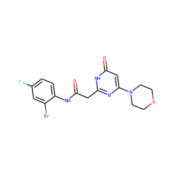 O=C(Cc1nc(N2CCOCC2)cc(=O)[nH]1)Nc1ccc(F)cc1Br ZINC000115069670
