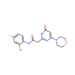 O=C(Cc1nc(N2CCOCC2)cc(=O)[nH]1)Nc1ccc(F)cc1O ZINC000114868522