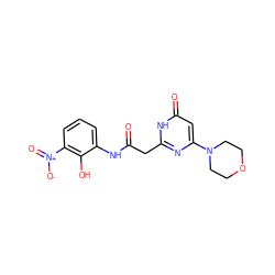 O=C(Cc1nc(N2CCOCC2)cc(=O)[nH]1)Nc1cccc([N+](=O)[O-])c1O ZINC000115071838