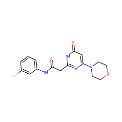 O=C(Cc1nc(N2CCOCC2)cc(=O)[nH]1)Nc1cccc(Cl)c1 ZINC000095577156