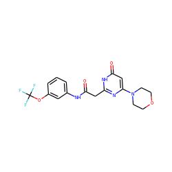 O=C(Cc1nc(N2CCOCC2)cc(=O)[nH]1)Nc1cccc(OC(F)(F)F)c1 ZINC000115076650