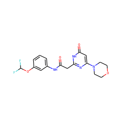 O=C(Cc1nc(N2CCOCC2)cc(=O)[nH]1)Nc1cccc(OC(F)F)c1 ZINC000115073197