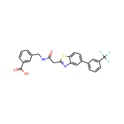 O=C(Cc1nc2cc(-c3cccc(C(F)(F)F)c3)ccc2s1)NCc1cccc(C(=O)O)c1 ZINC000200177649
