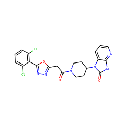 O=C(Cc1nnc(-c2c(Cl)cccc2Cl)o1)N1CCC(n2c(=O)[nH]c3ncccc32)CC1 ZINC000045369421
